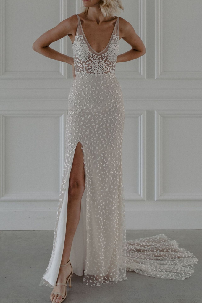 high slit wedding dress